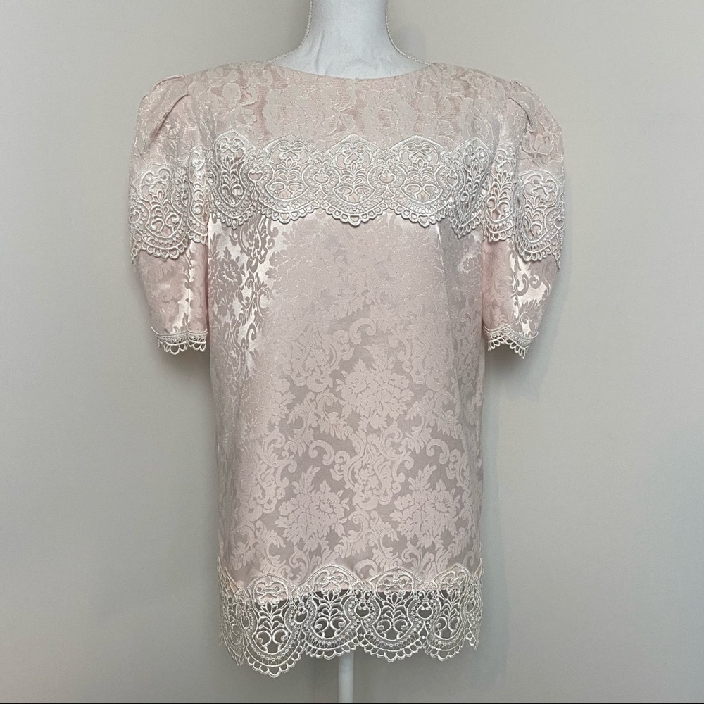 Scott McClintock Vintage Top Plus Size Victorian Puff Sleeve Pink Lace Top - Picture 3 of 14